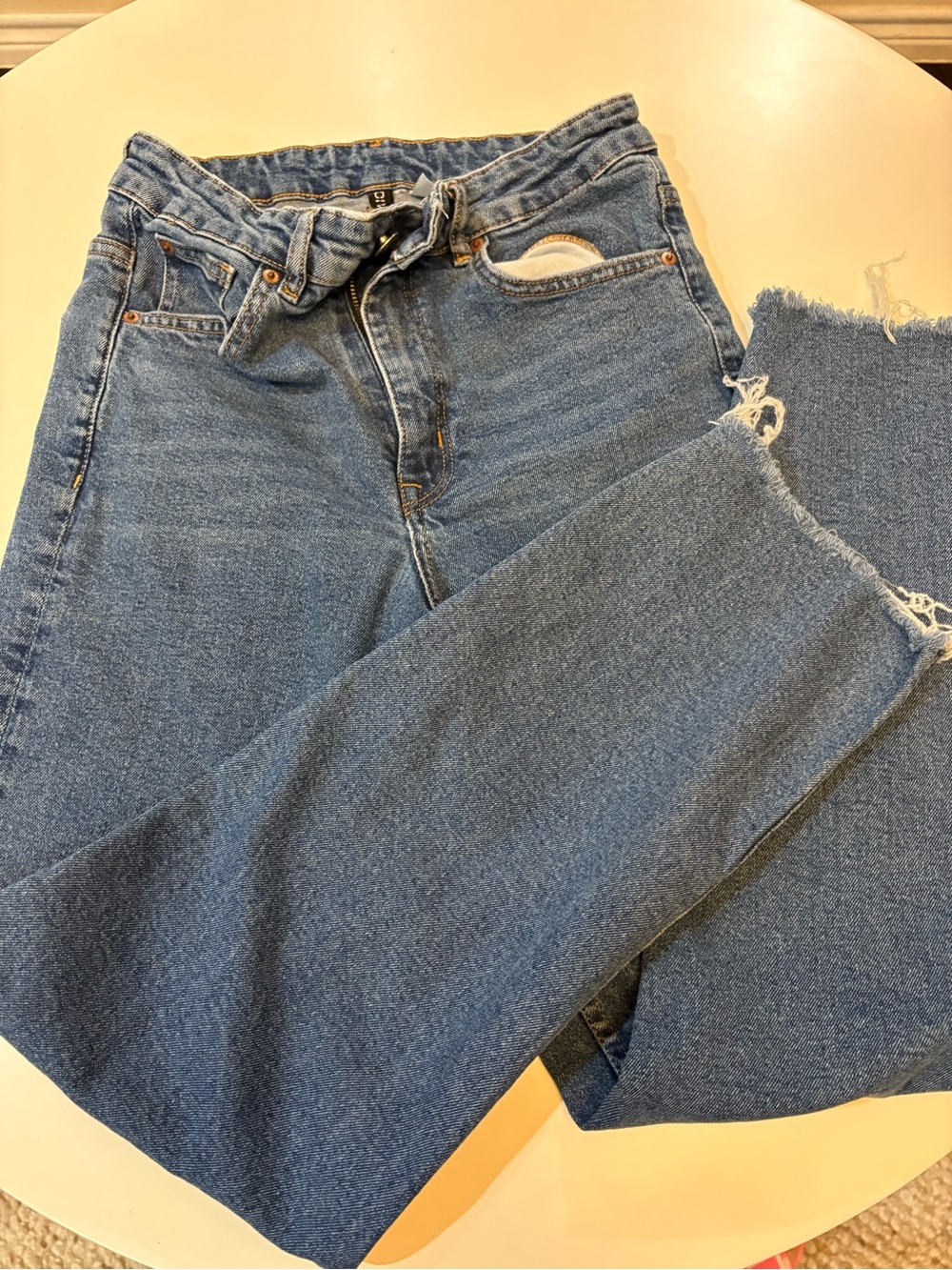 Divided Women's Wide Frayed Hem Blue Jeans
